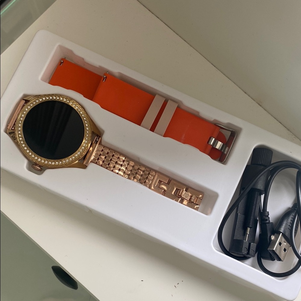 Gold and Orange Smartwatch with Interchangeable Bands
